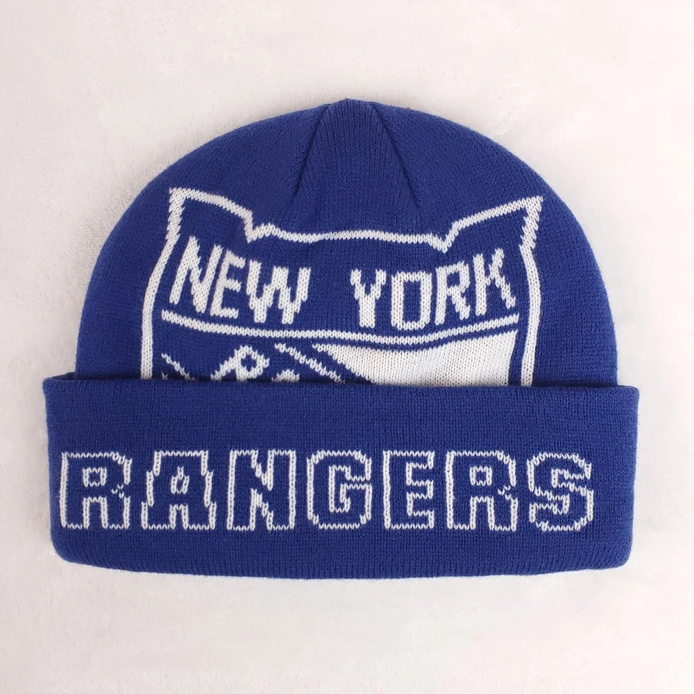 New York Rangers Mitchell & Ness NHL Cuff Knit Beanie Hat Cap Blue White NWT‎